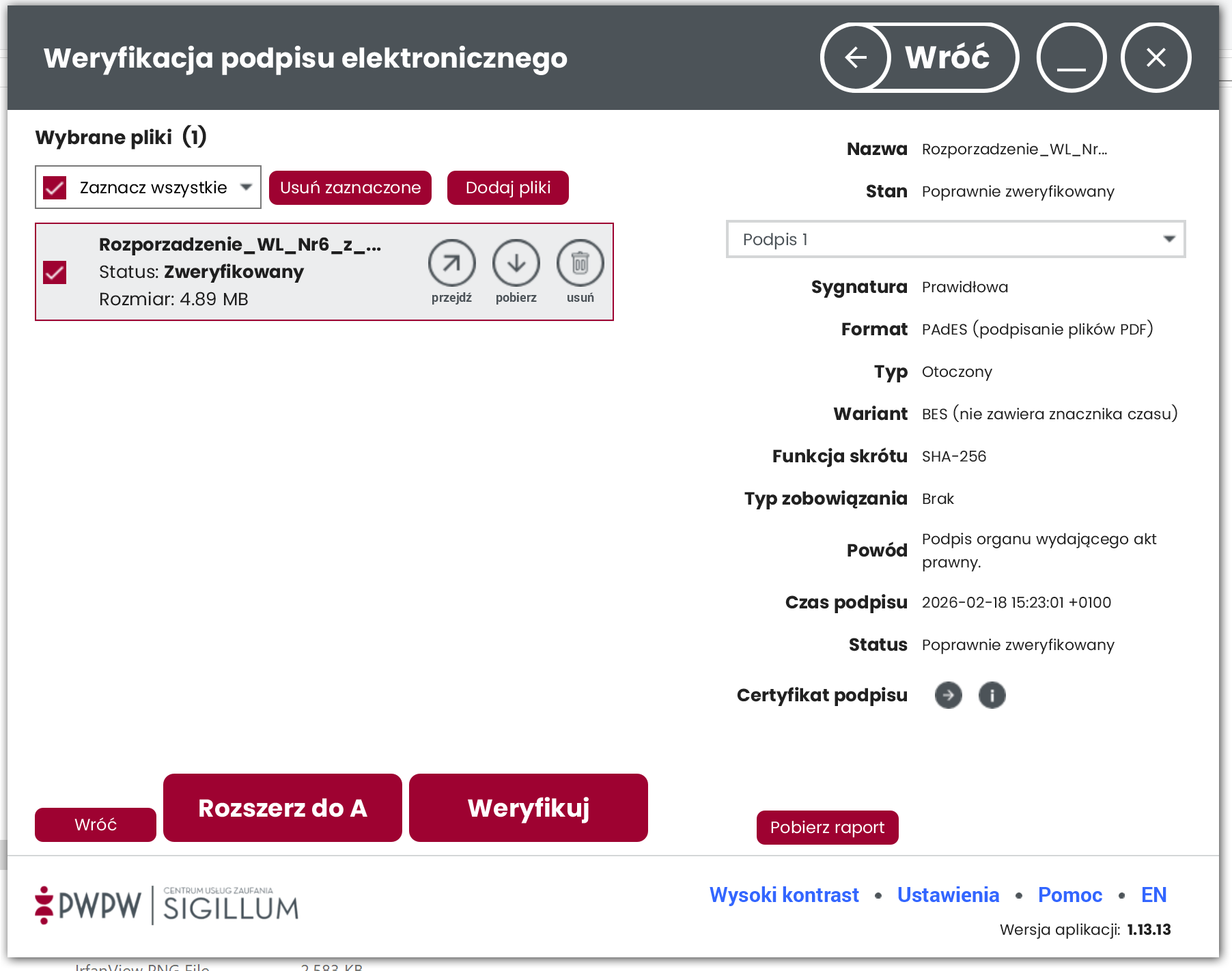 Weryfikacja w Sigillum 1/2